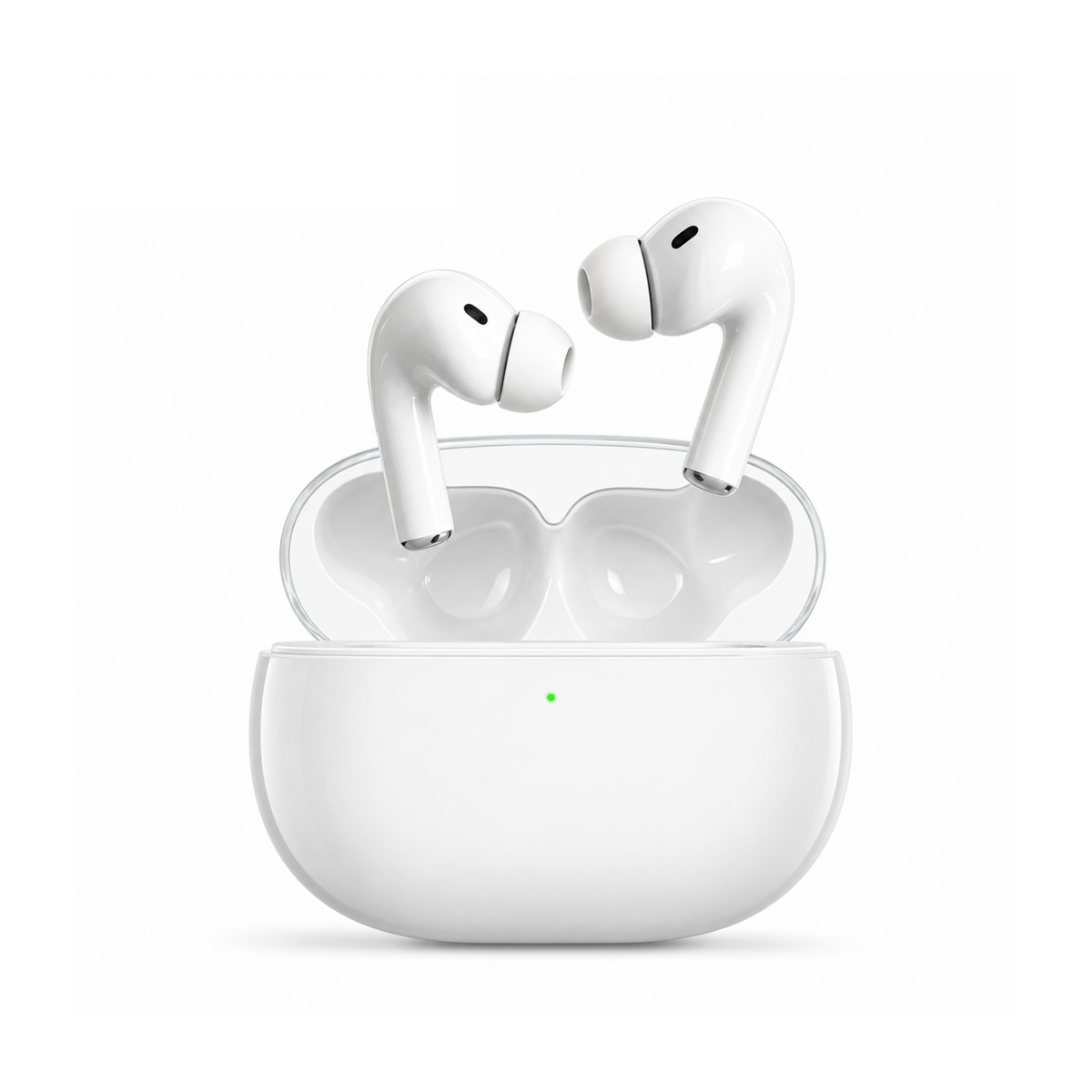 EARSOLE Smart Pro 3 white wireless earbuds and clear-lid charging case