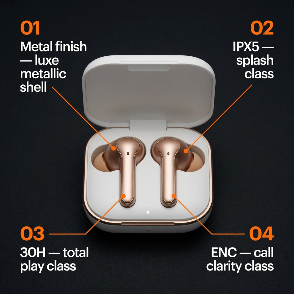 EARSOLE LuxeGold Metallic Wireless Earbuds 02-features