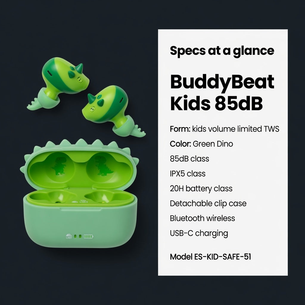 EARSOLE BuddyBeat Kids Wireless Earbuds 85dB 06-spec