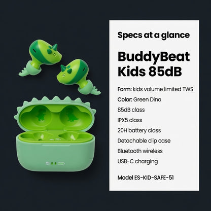 EARSOLE BuddyBeat Kids Wireless Earbuds 85dB 06-spec