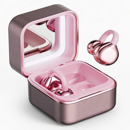 EARSOLE MirrorGlow Open-Ear Clip Earbuds with LED Makeup Mirror Case — 00-white