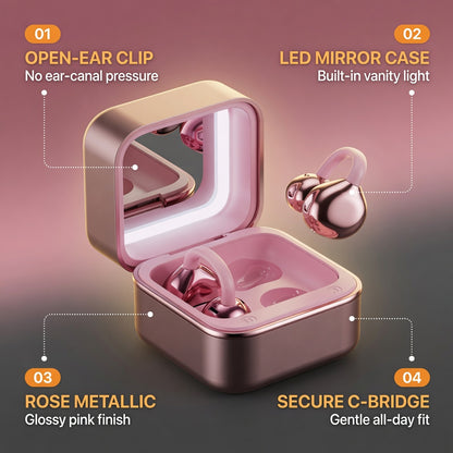 EARSOLE MirrorGlow Open-Ear Clip Earbuds with LED Makeup Mirror Case — 02-features