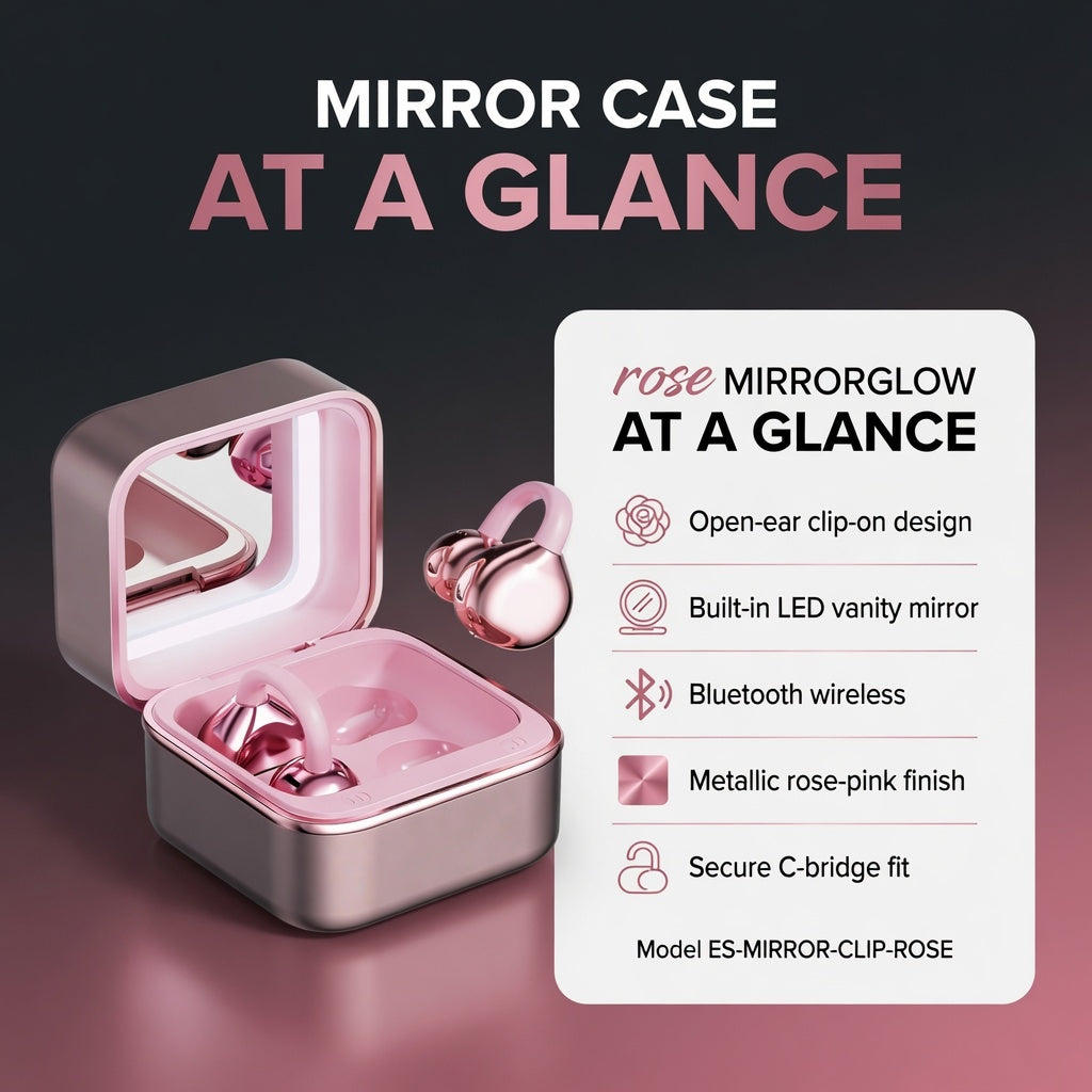 EARSOLE MirrorGlow Open-Ear Clip Earbuds with LED Makeup Mirror Case — 06-spec