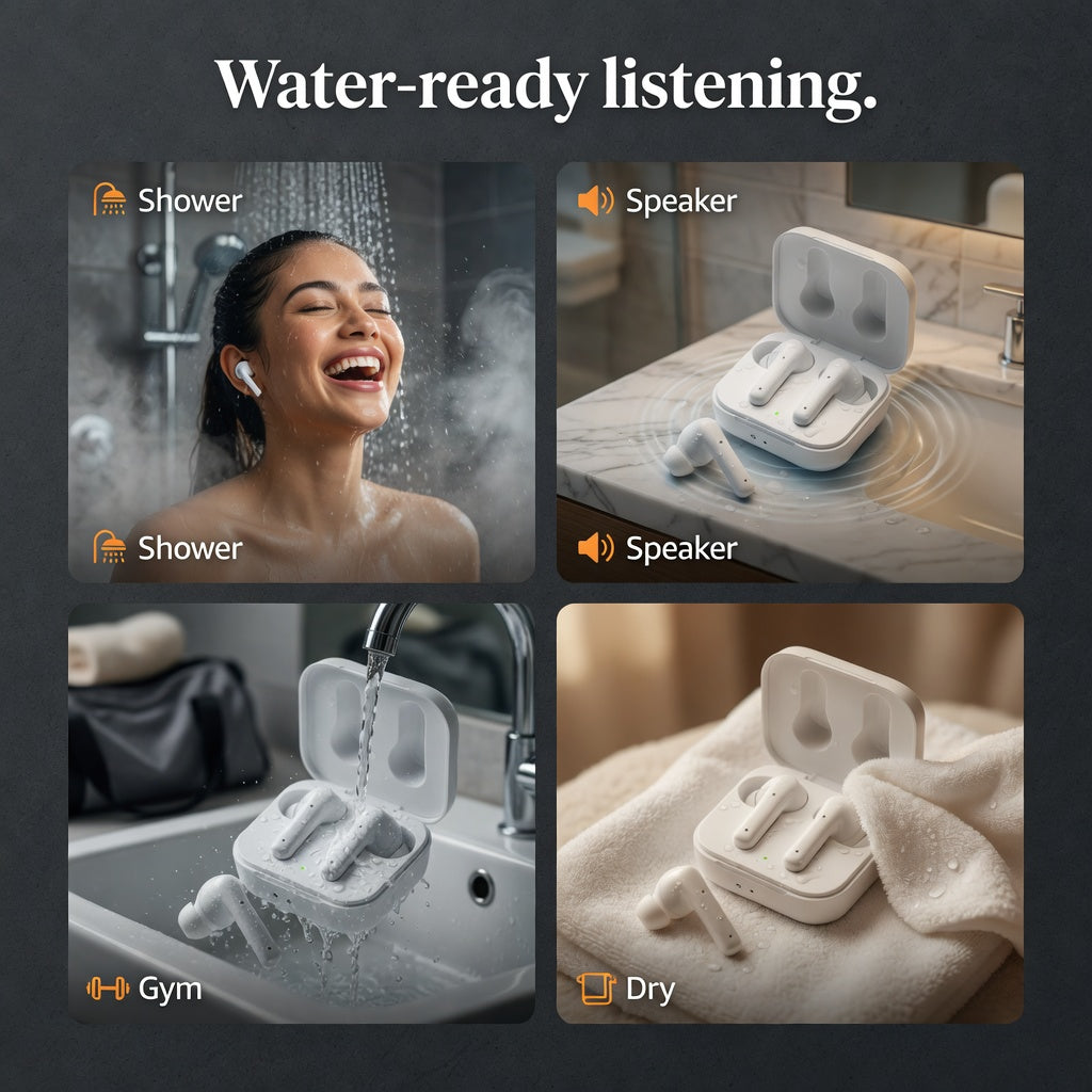 ES-TWS-WATER-96 05-lifestyle | EARSOLE HydroSeal Shower-Ready IPX7 Earbuds