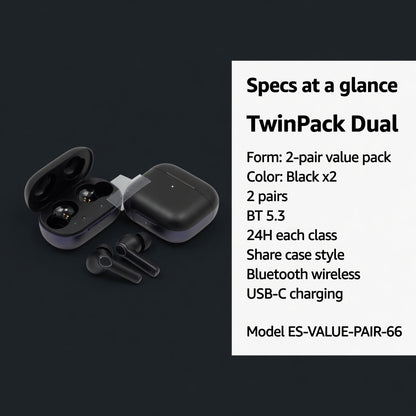 EARSOLE TwinPack Dual Pair Wireless Earbuds 06-spec
