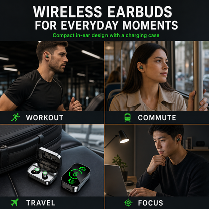 Wireless earbuds for workout, commute, travel, and focus