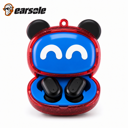 EARSOLE cute wireless earbuds with red glitter spinning face case