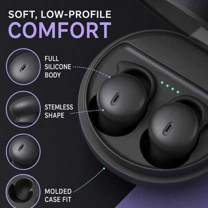 Q26 full silicone low-profile sleeping earbud detail