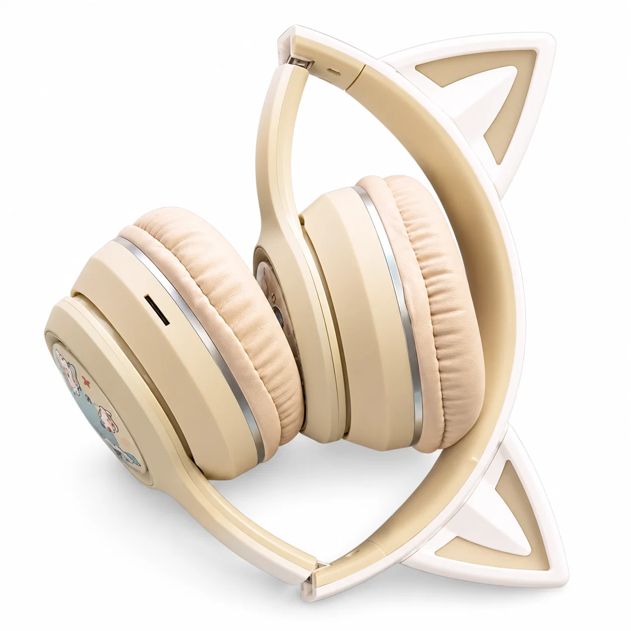 Auriculares de orejas de gato en crema