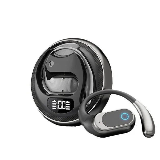 Auricolari con gancio neri, custodia rotonda