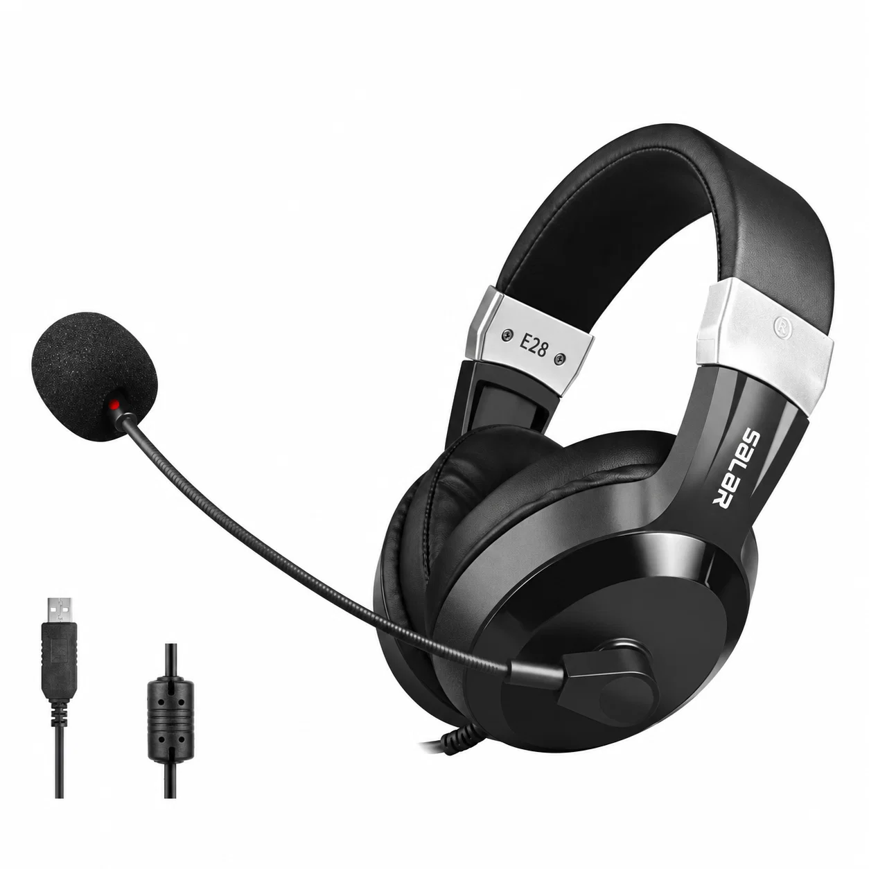 SALAR E28 USB Wired Headset - Black and Silver