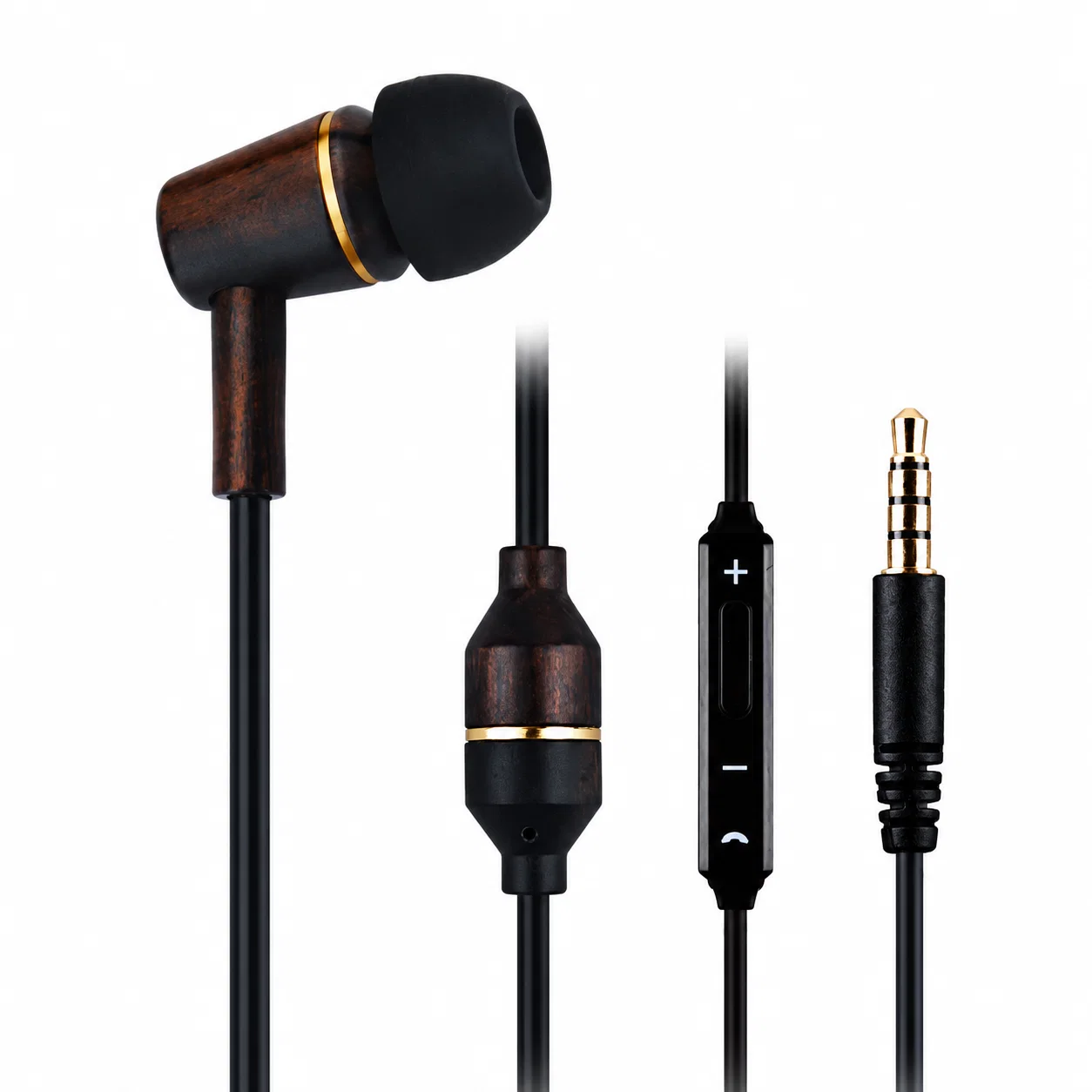 Single Wired Earpiece with Inline Controls - Wood-Look Finish
