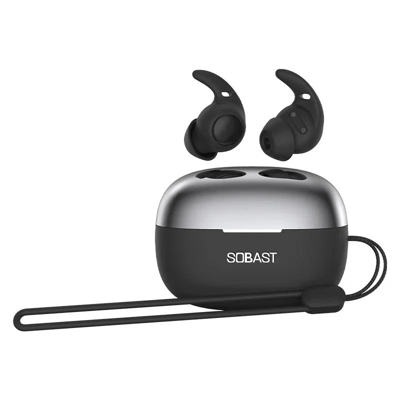 Black Ear Hook Earbuds, SOBAST Case