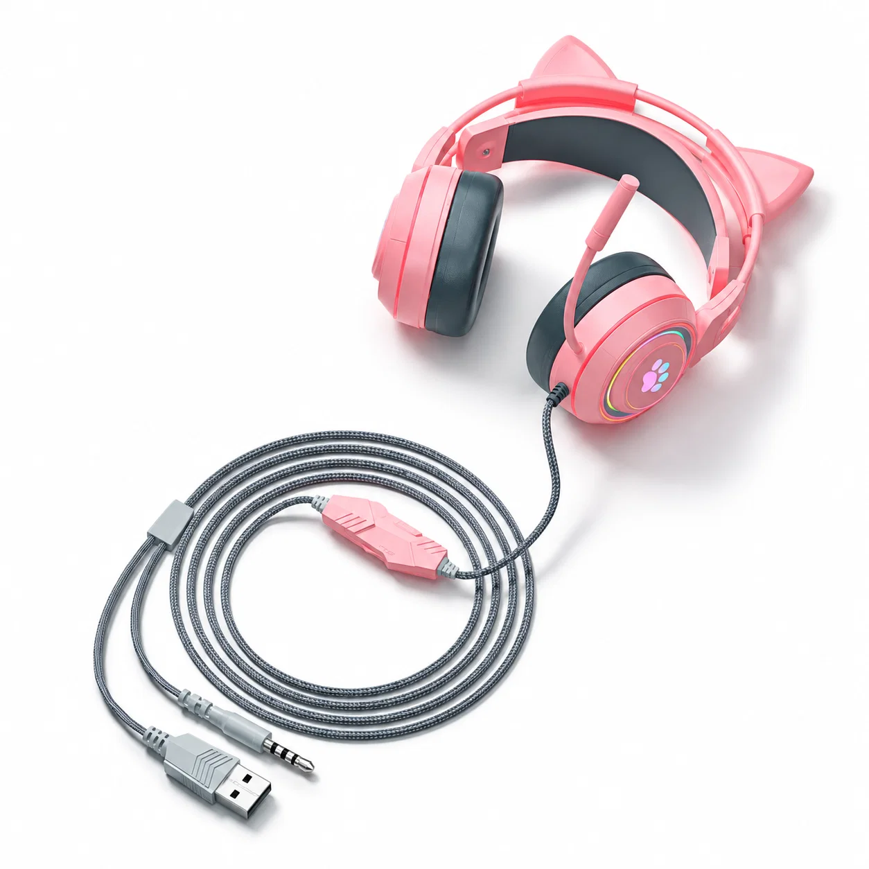 SY-G25 Wired Cat-Ear Gaming Headset - Pink and Black