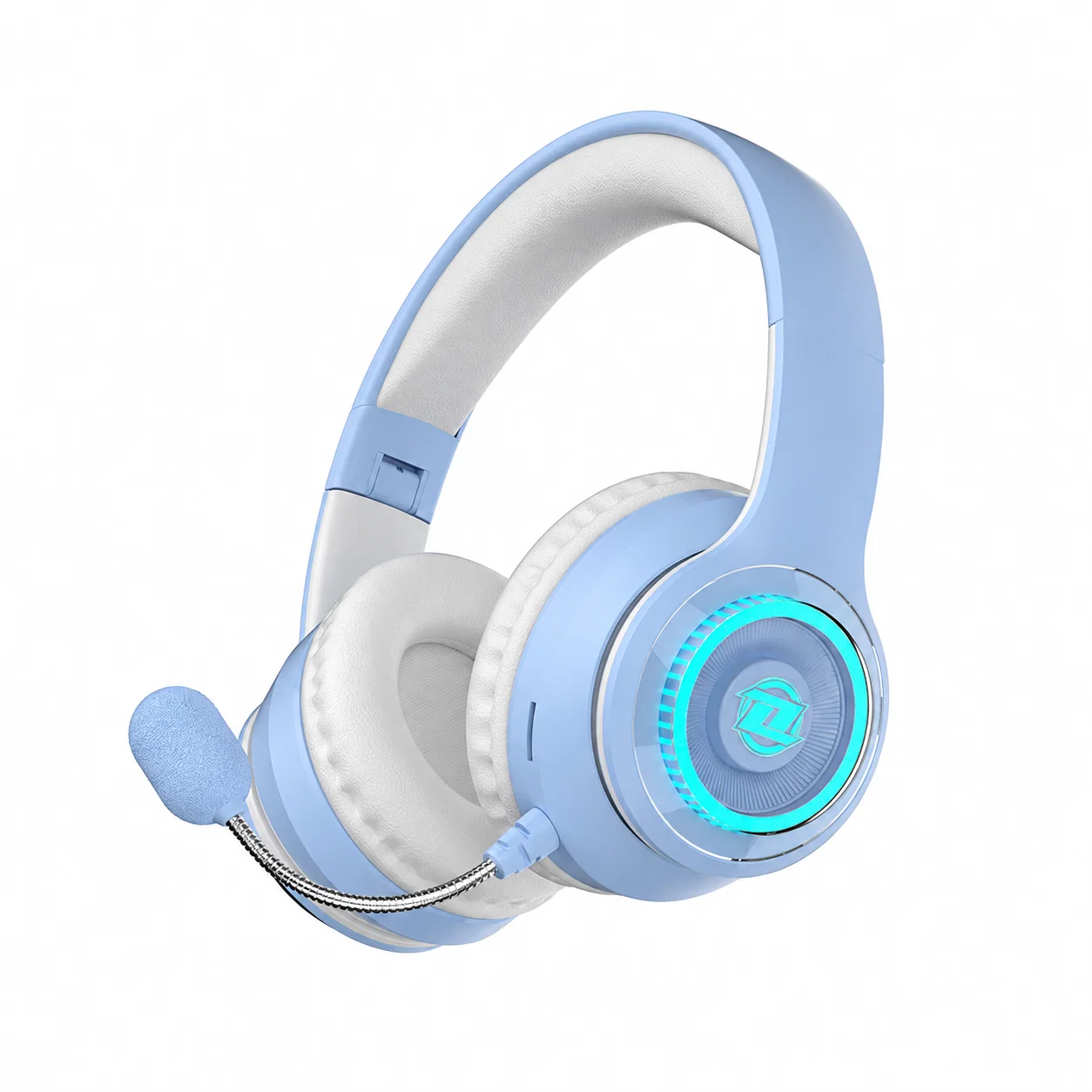 Study Headphones with Boom Microphone - Light Blue and White
