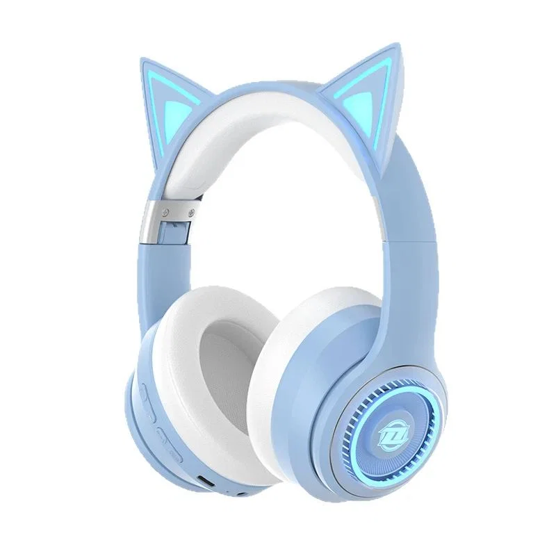 Sky-Blue Cat Ear Headphones with Cyan Details