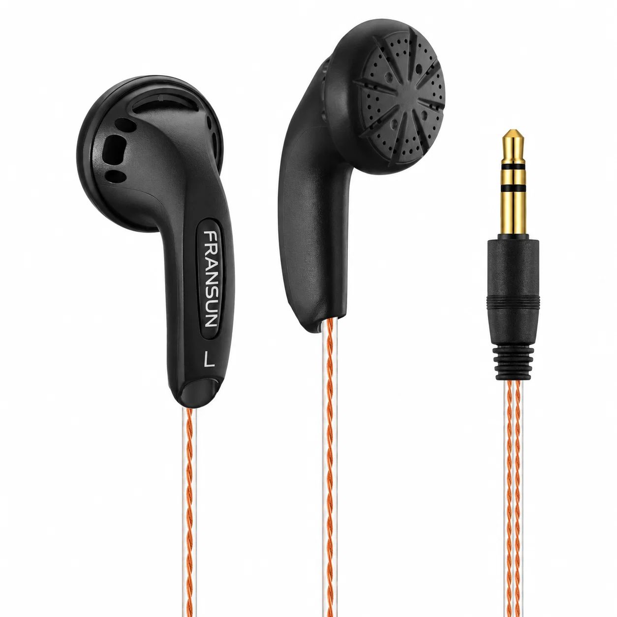 FRANSUN Flat Wired Earbuds without Microphone - Black, 3.5 mm