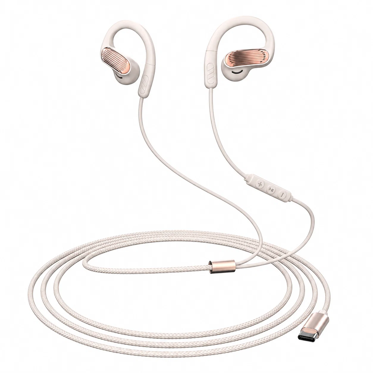 USB-C Wired Ear-Hook Earphones - Cream and Rose Gold – Wireless Earbuds With Ear-Hooks