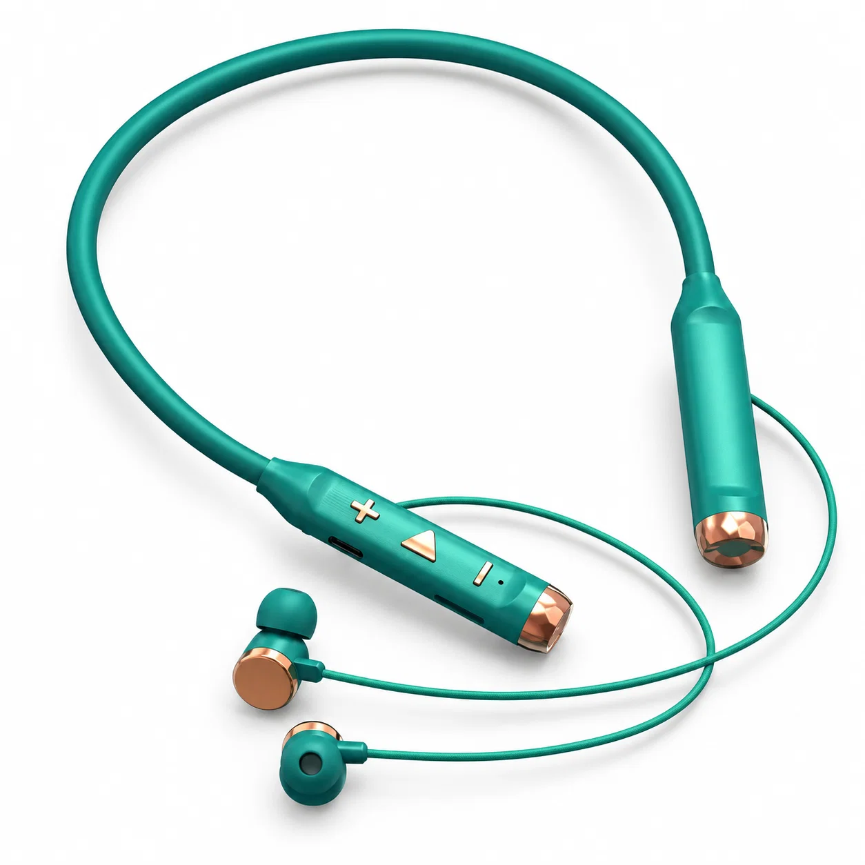 Wireless Neckband Earphones with Gold-Colored End Caps - Green