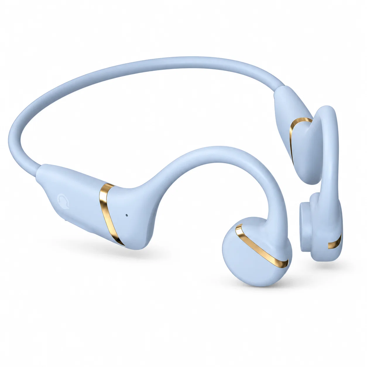 Pale Powder-Blue Rear Band Headphones with Gold-Colored Bands