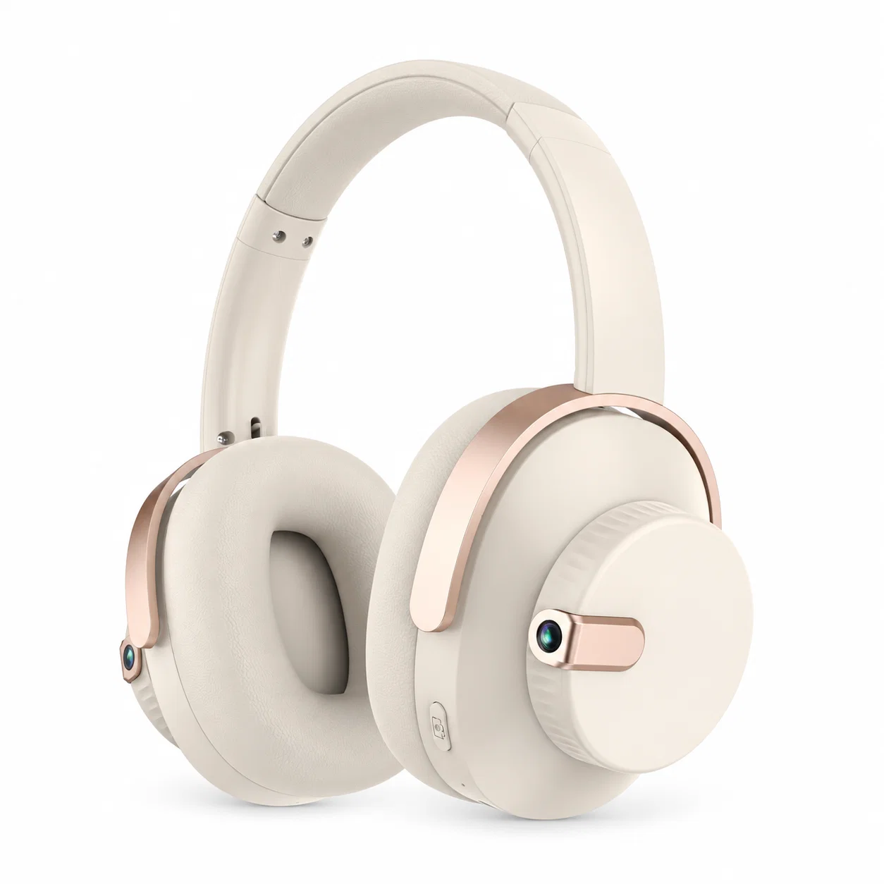 Wireless Headphones with Camera-Style Details - Beige and Rose Gold