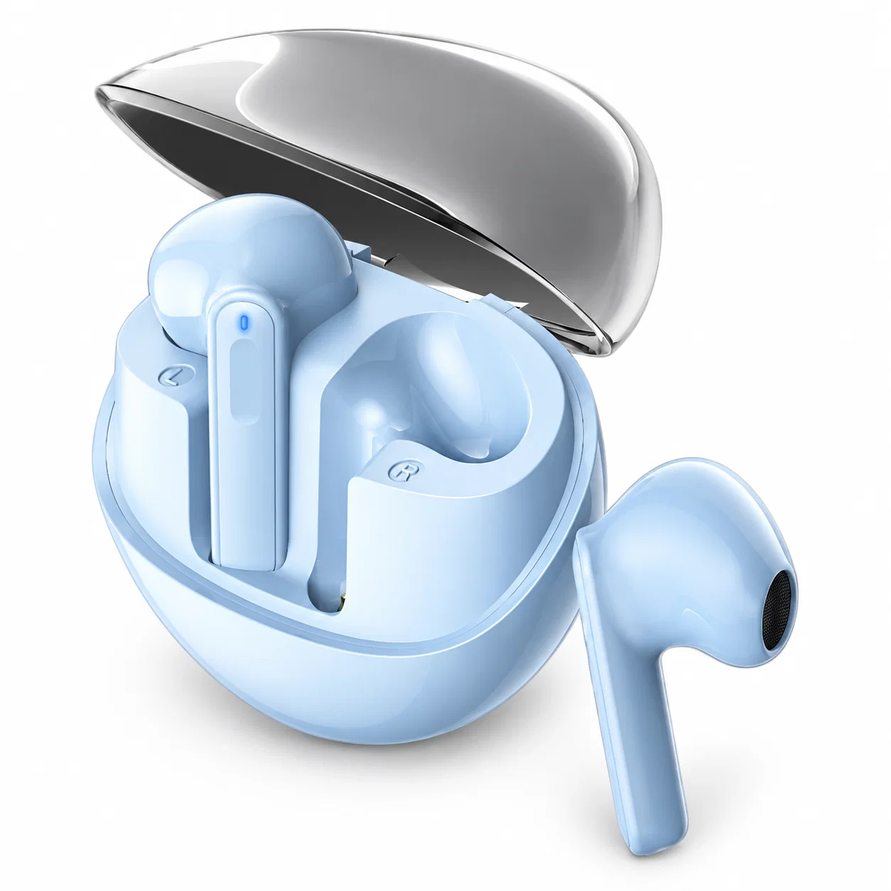 Wireless Stem Earbuds with Round Case - Light Blue – Wireless Earbuds