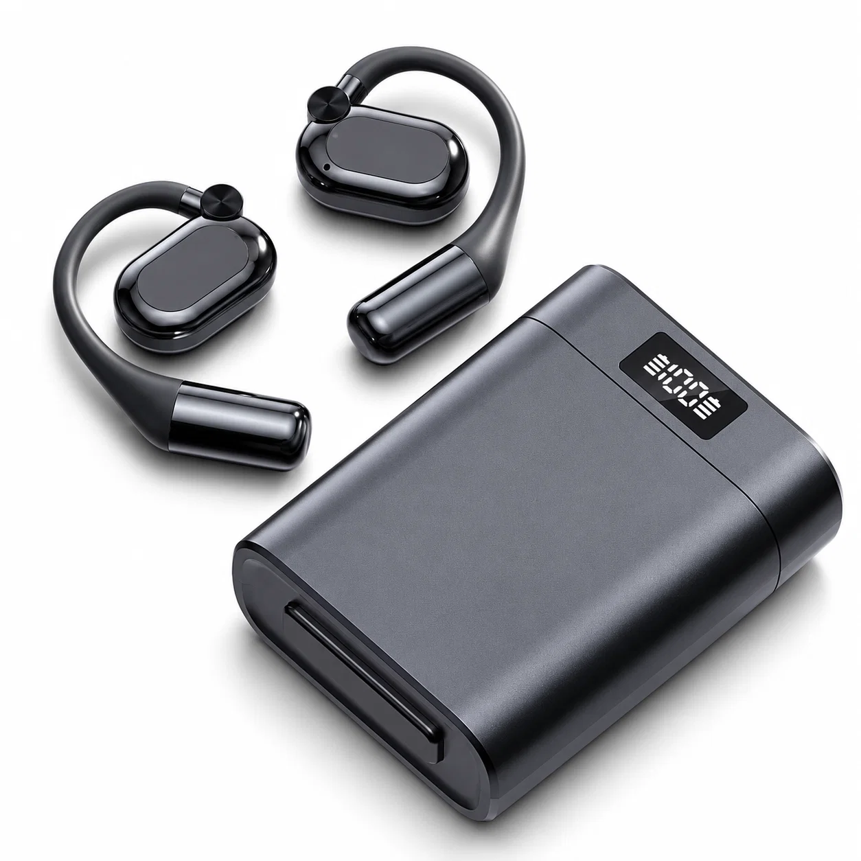 Open-Ear Wireless Earbuds with Display Case - Black, Upgraded Version