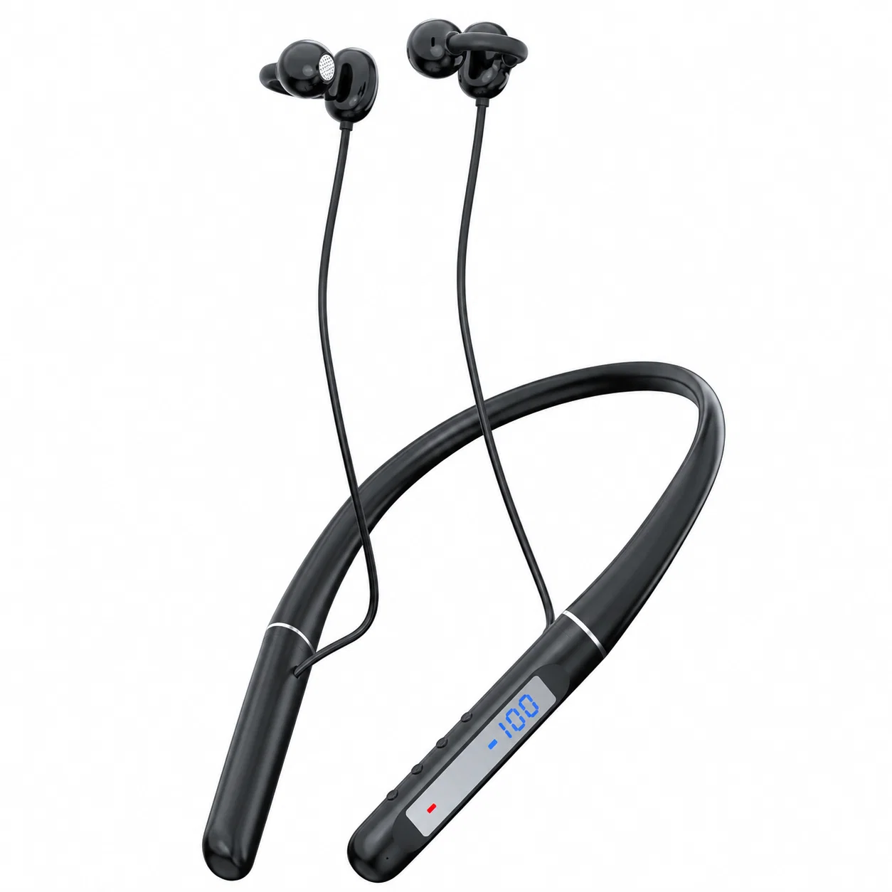 Wireless Neckband Clip-On Earphones - Black