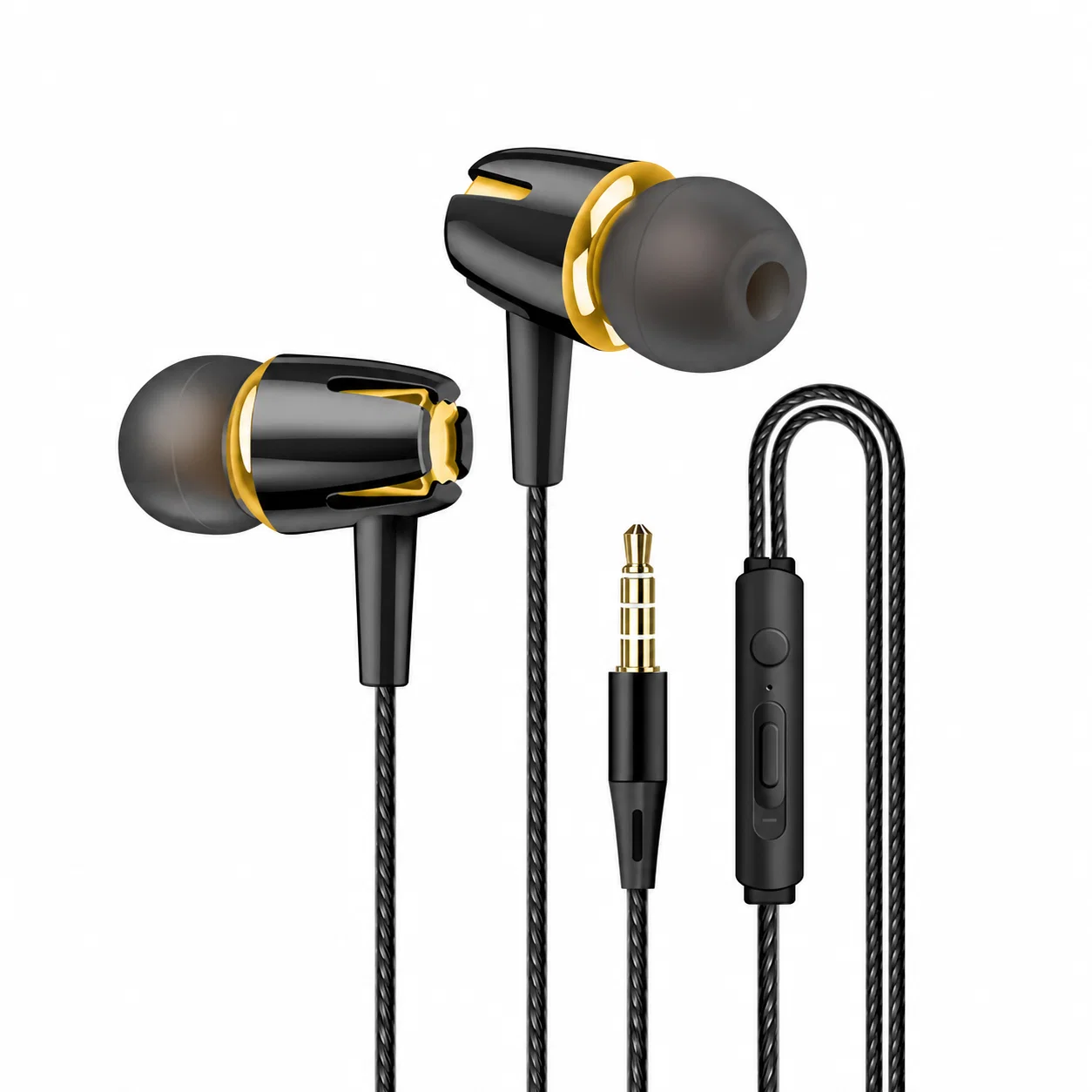 Wired Earphone Set - Black And Gold