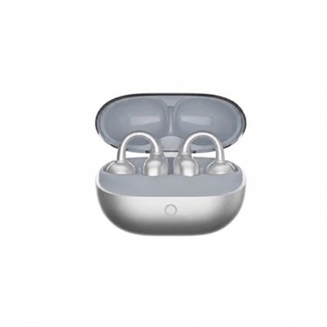 Clip-On Earbuds with Silver-Colored Loops and Gray Case Rim