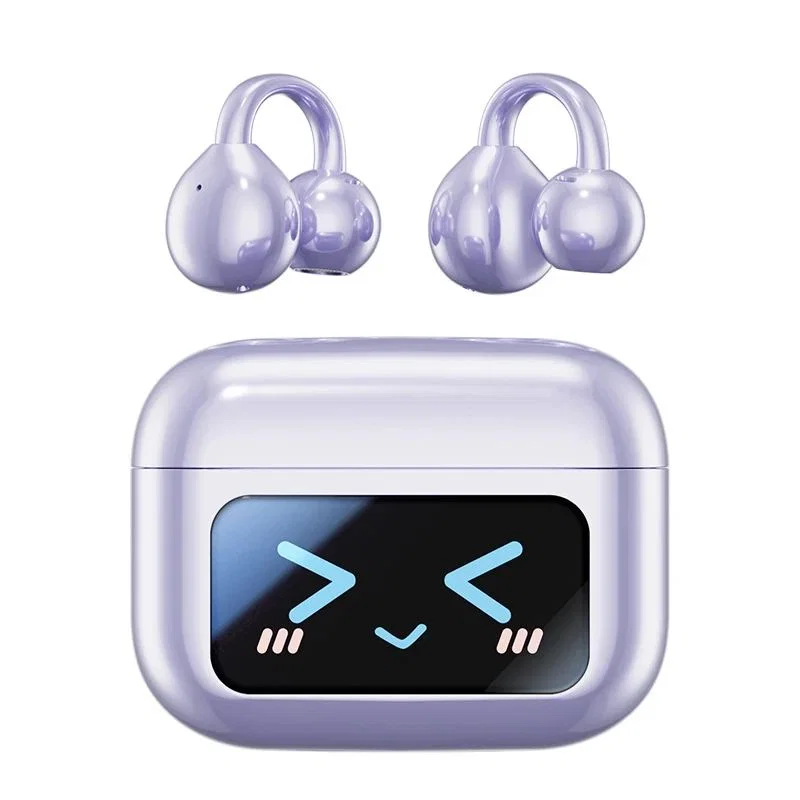 M100 Wireless Clip-On Earbuds with Screen Case - Purple