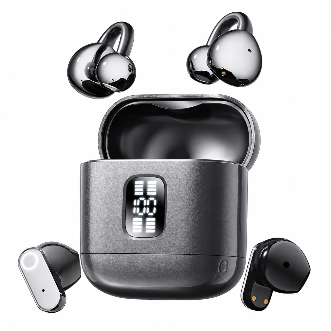 Dual-Pair Earphone Set with Display Case - Black