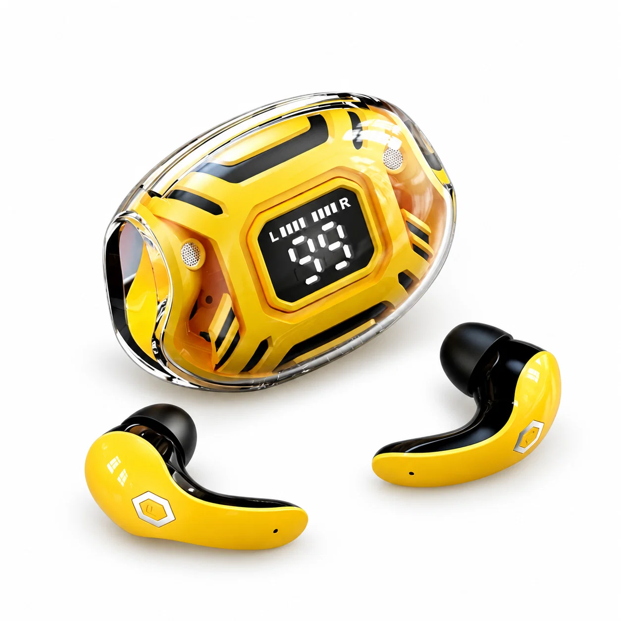 Wireless Gaming Earbuds with Clear-Dome Case - Yellow