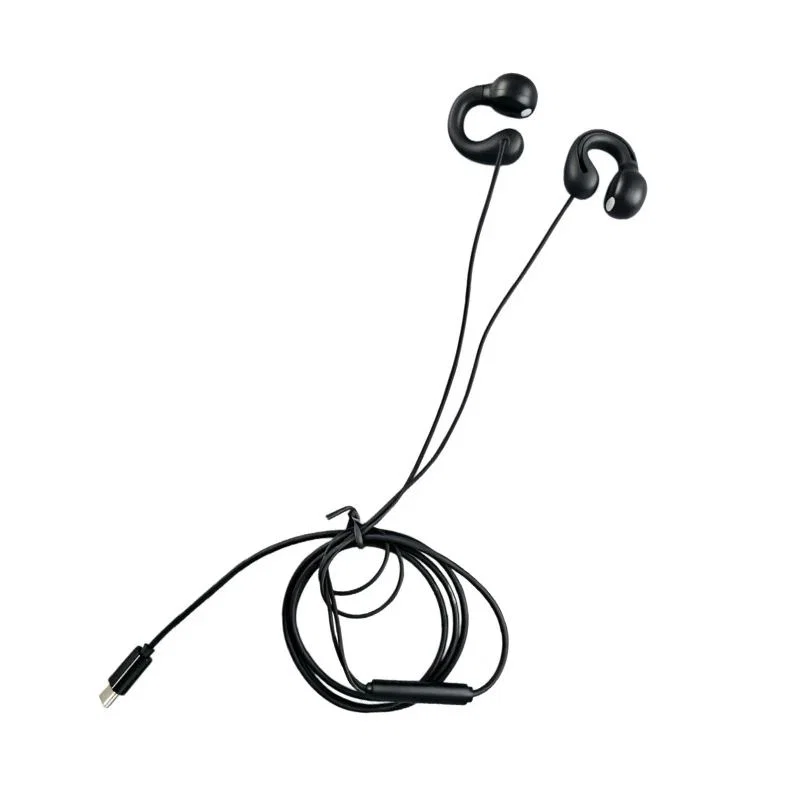 Black Wired Clip-On Earbuds with USB-C Plug