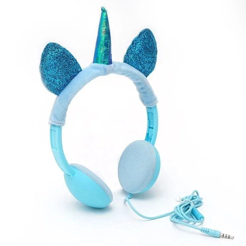 Blue wired over ear headphones