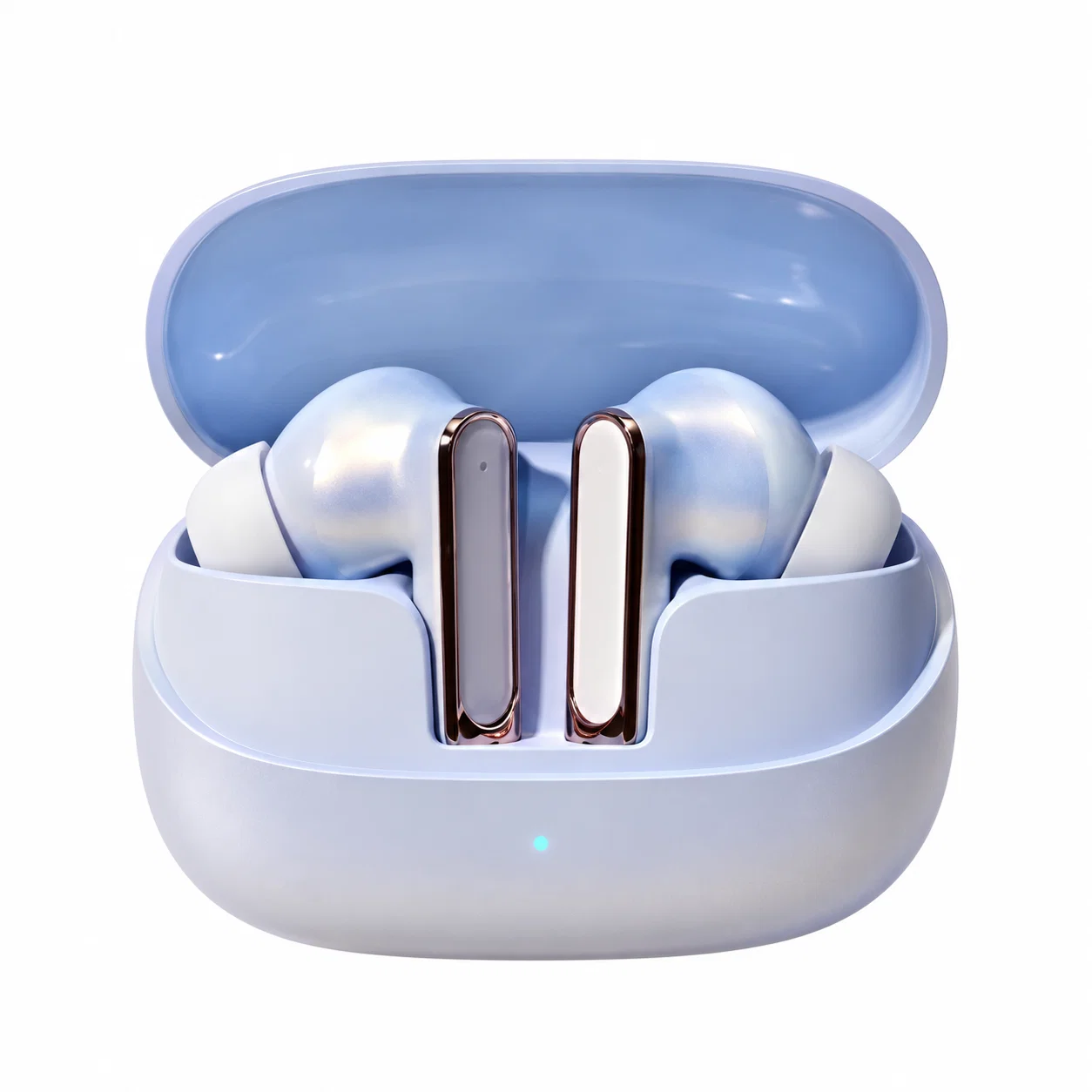 Blue and Silver Wireless Earbuds with Case