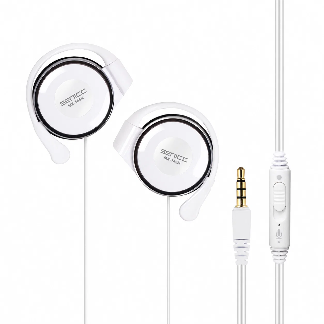 SENICC MX-145N Wired Ear-Hook Earphones - White – Wireless Earbuds With Ear-Hooks