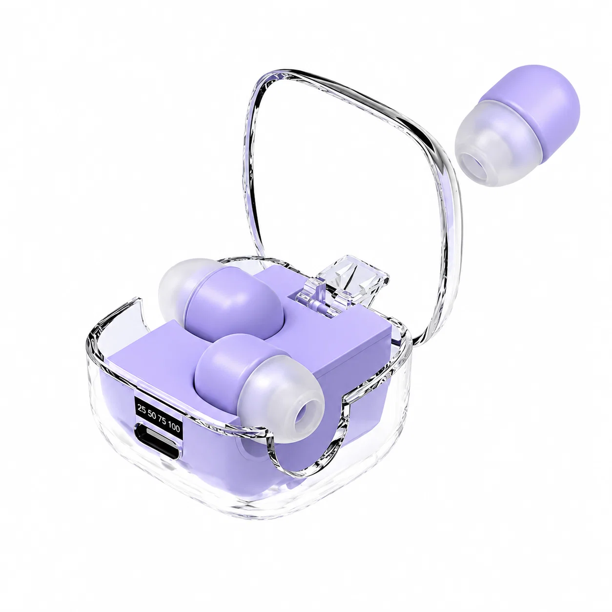 Compact Earphone Set with Clear Case - Purple