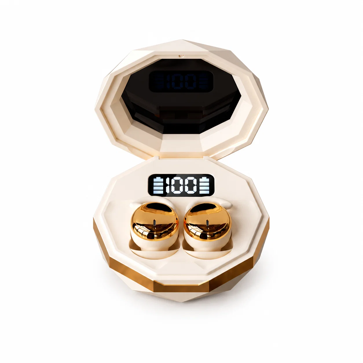My002 Mini Wireless Earbuds with Display Case - Beige