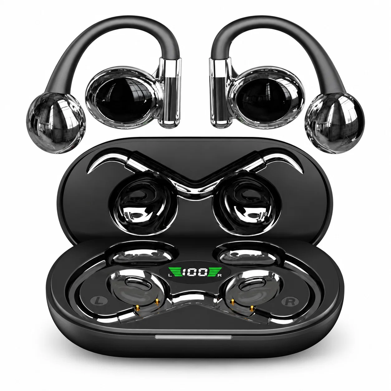 YYK-880 Open-Ear Earphone Set - Black And Silver – Open-Ear Earbuds