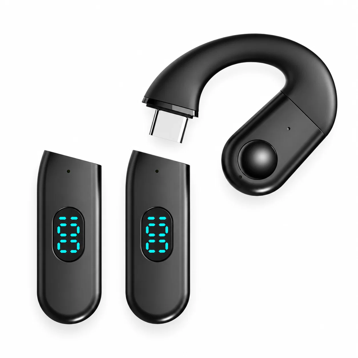 Single Open-Ear Earpiece with Two Battery Modules - Black
