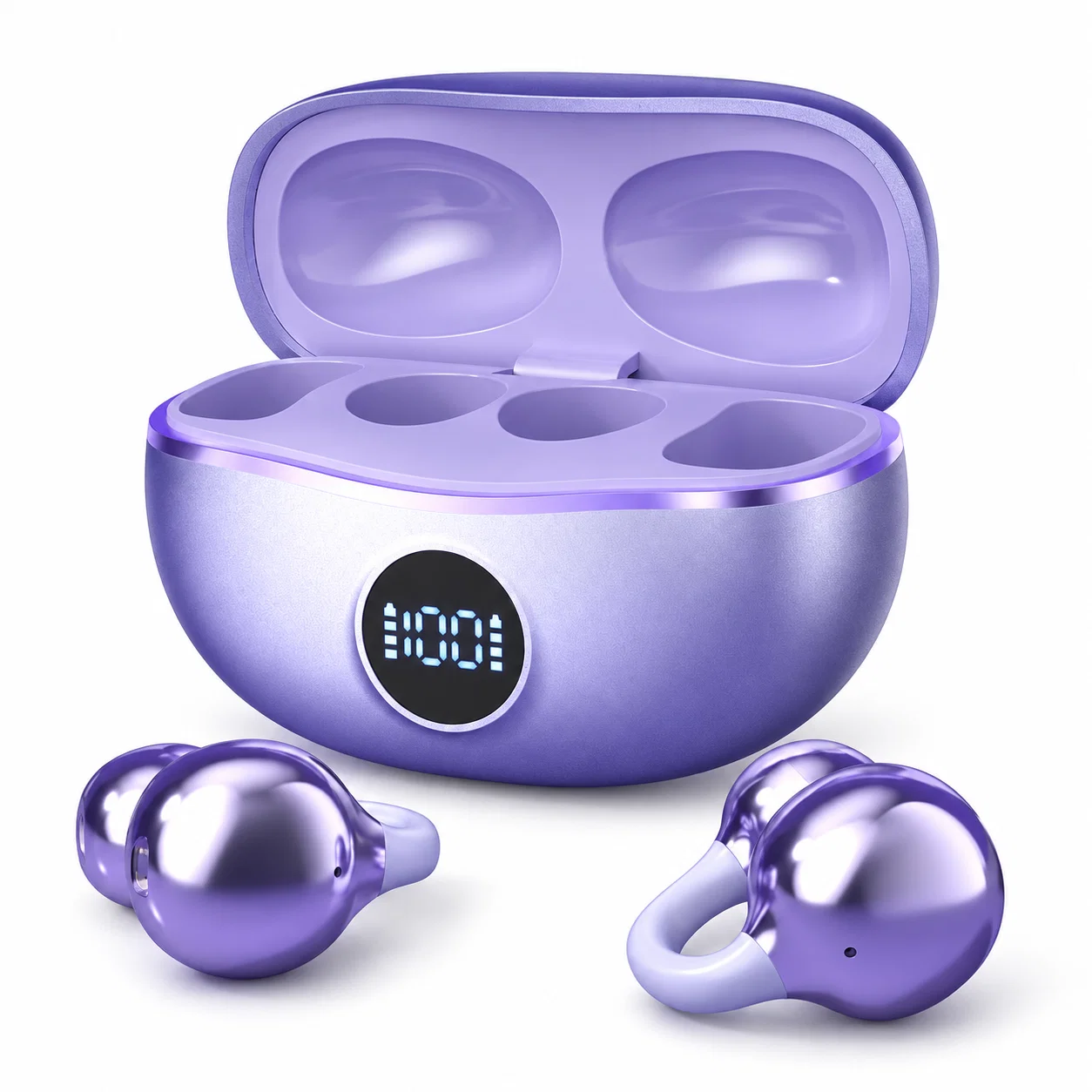 S88 Wireless Clip-On Earbuds with Display Case - Purple