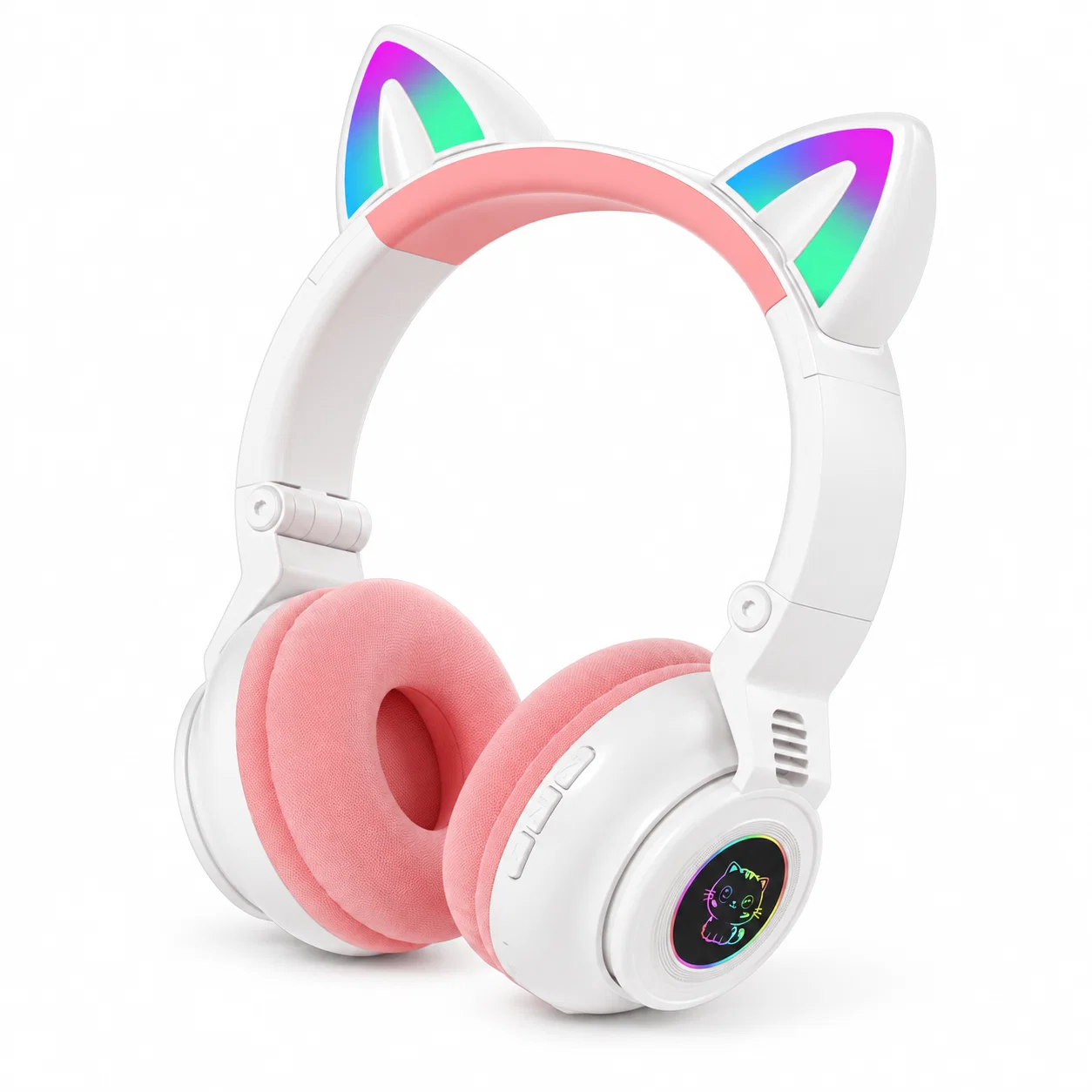 STN26 Wireless Cat-Ear Headphones - White and Pink