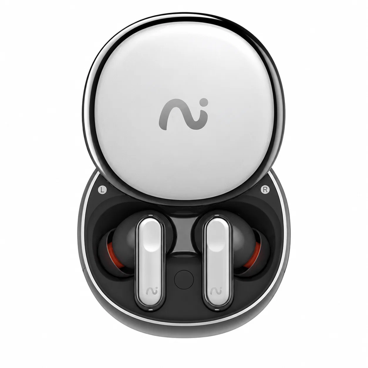 Silver and Black Wireless Earbuds