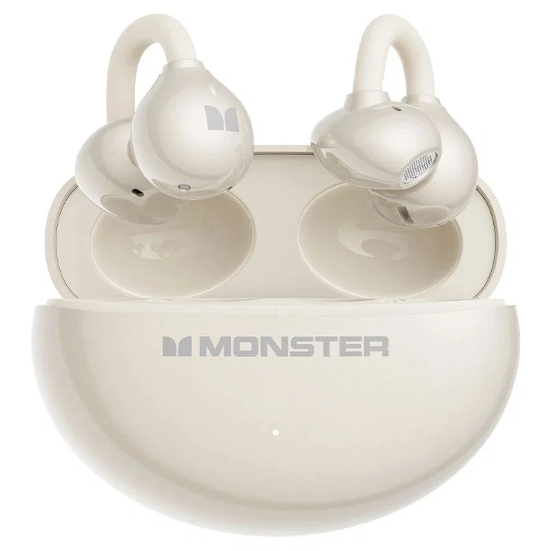 Cream Clip-On Earbuds with Teardrop-Like Outer Sections