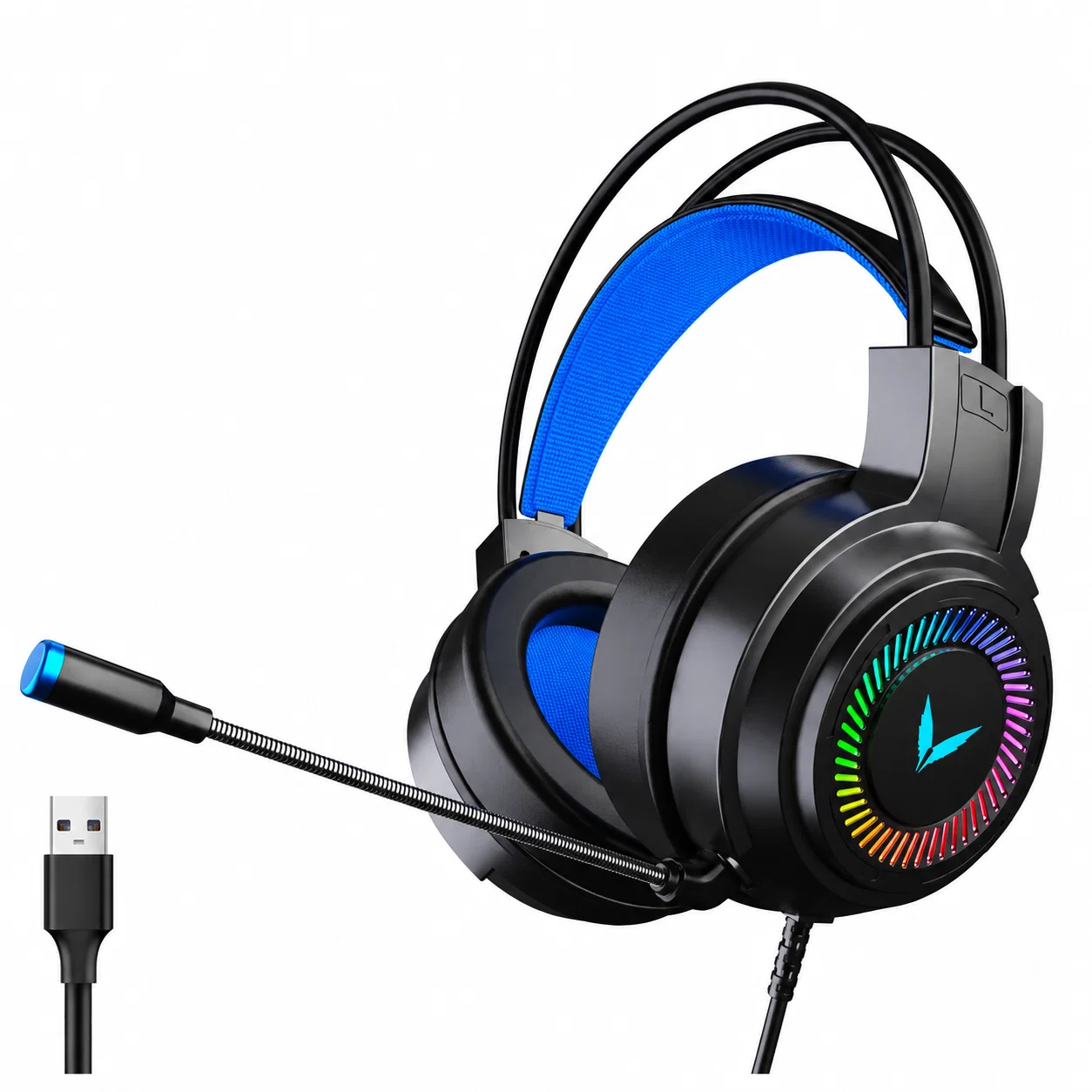 Casque gaming filaire noir et bleu