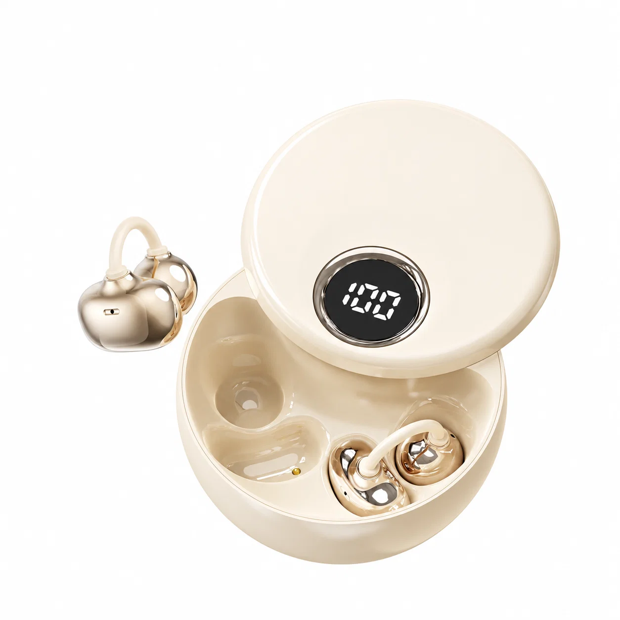 Beige Gold Clip On Earbuds