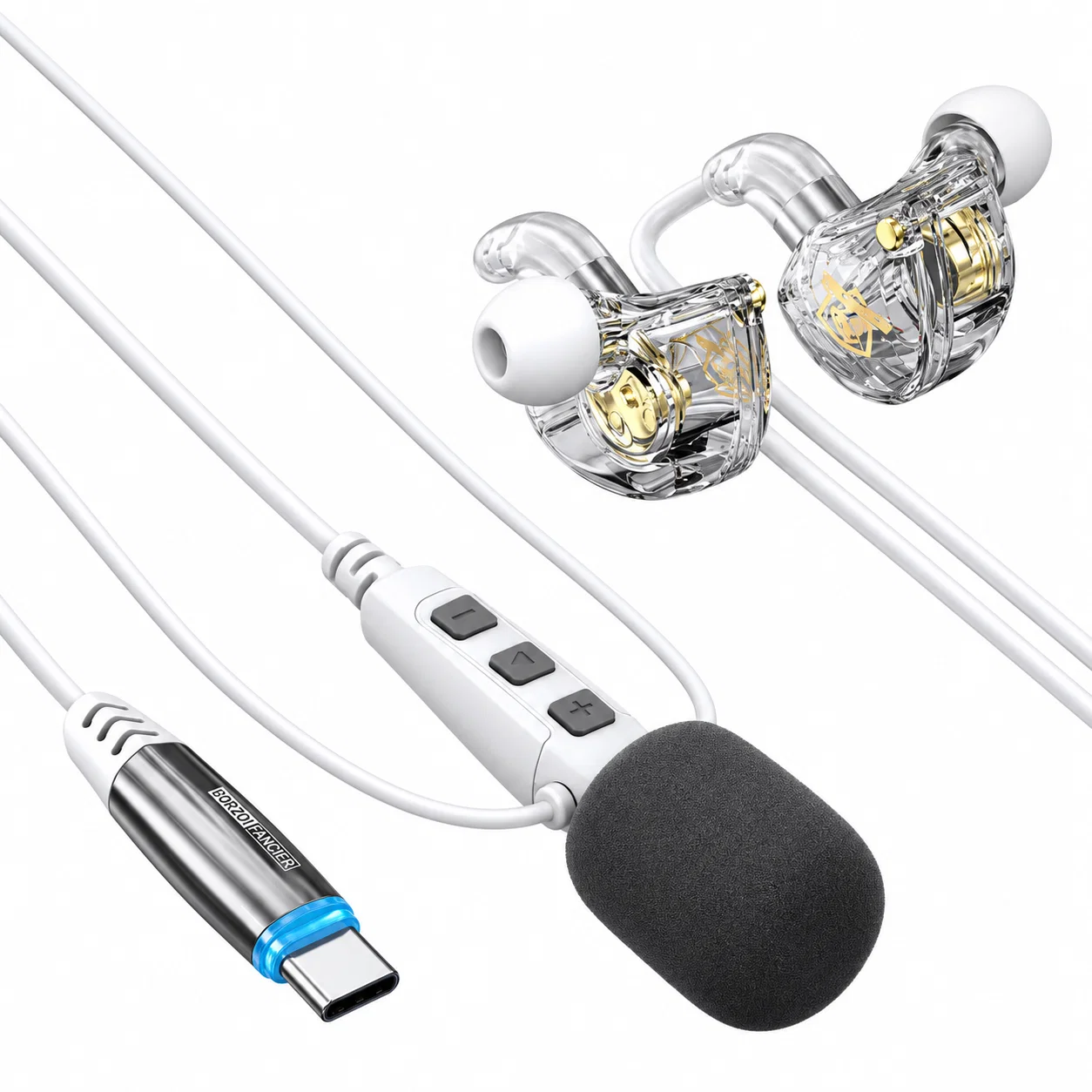 BTSK-01-J USB-C Wired Earphones with Microphone - Clear White, 1.5 m