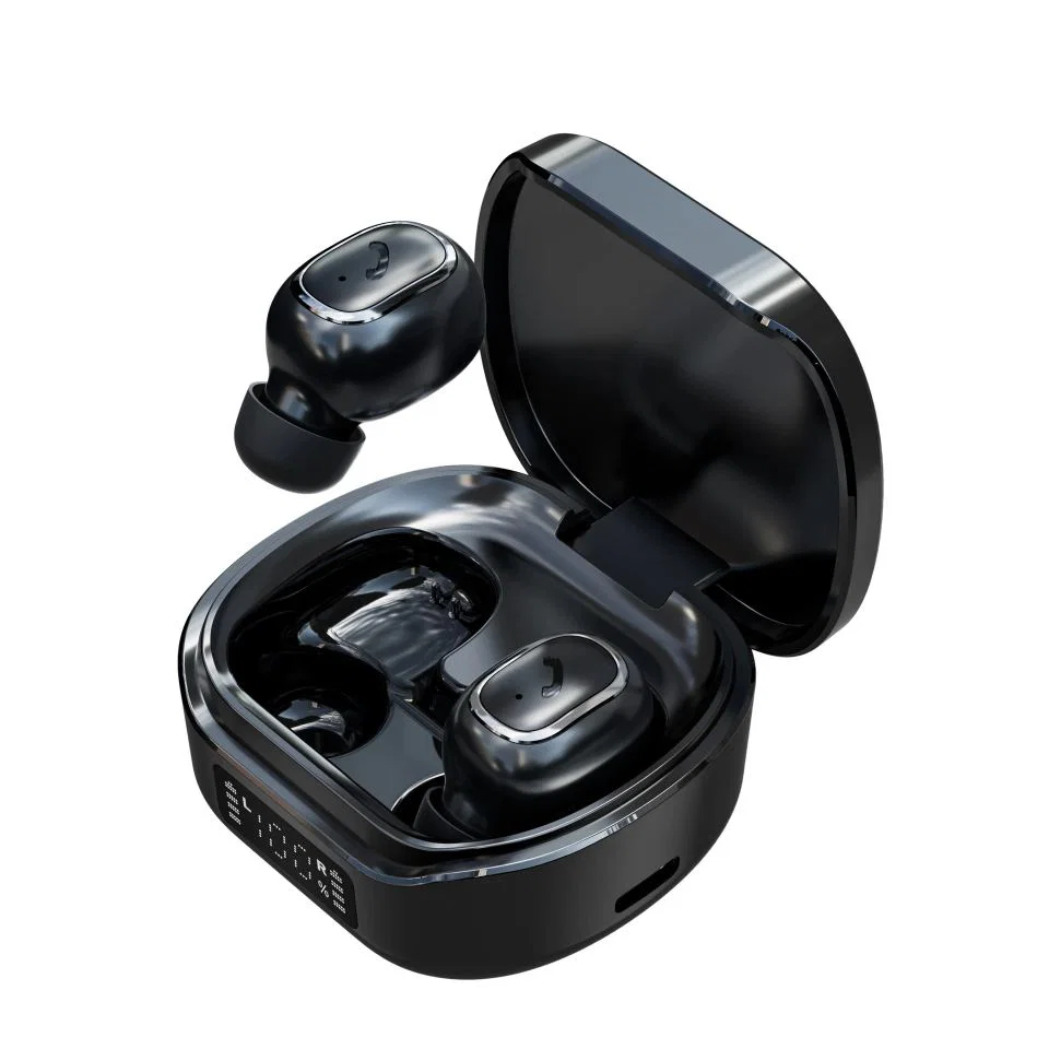 SK46 Mini Wireless Earbuds with Display Case - Black