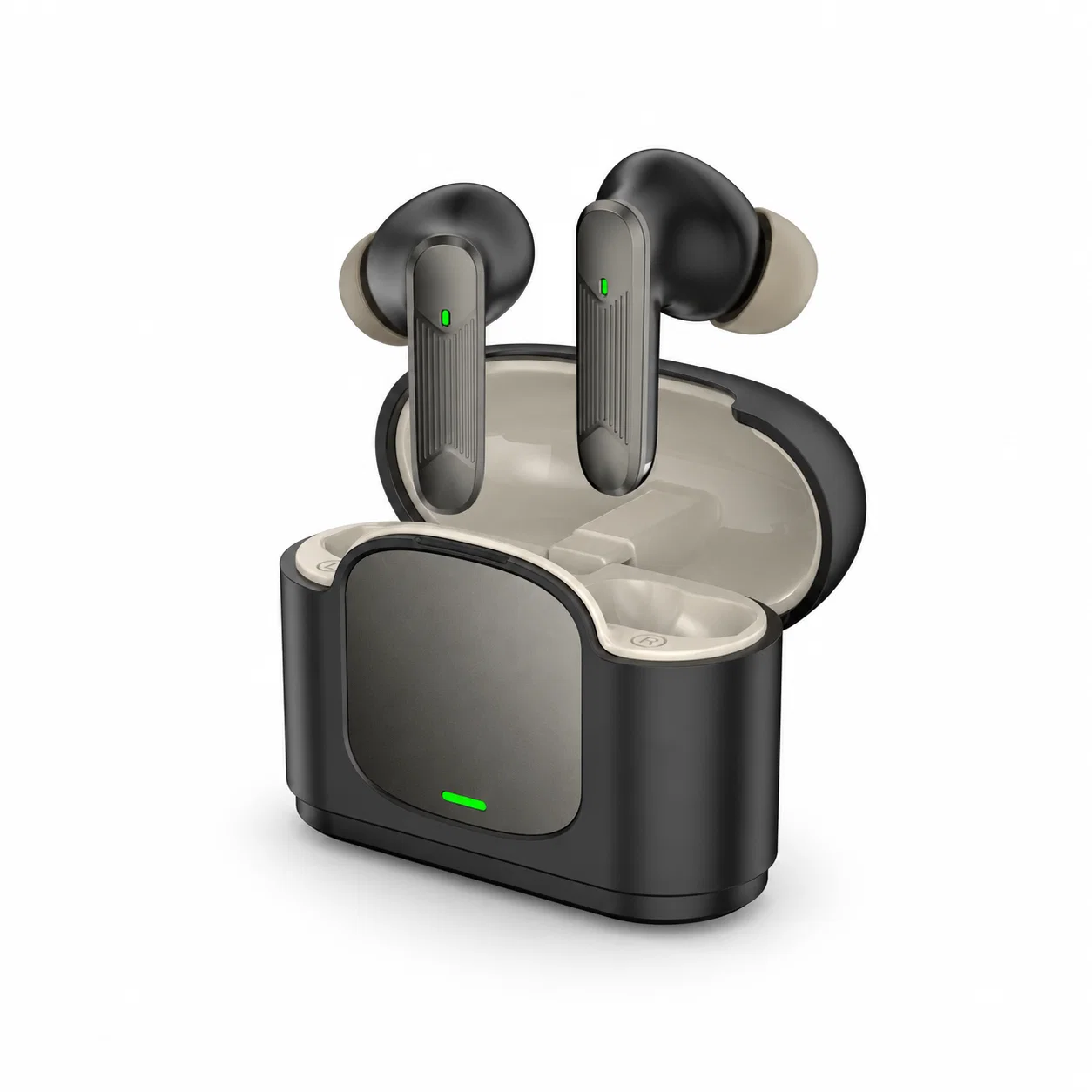 Wireless Stem Earbuds with Case - Black and Beige Gray – Wireless Earbuds